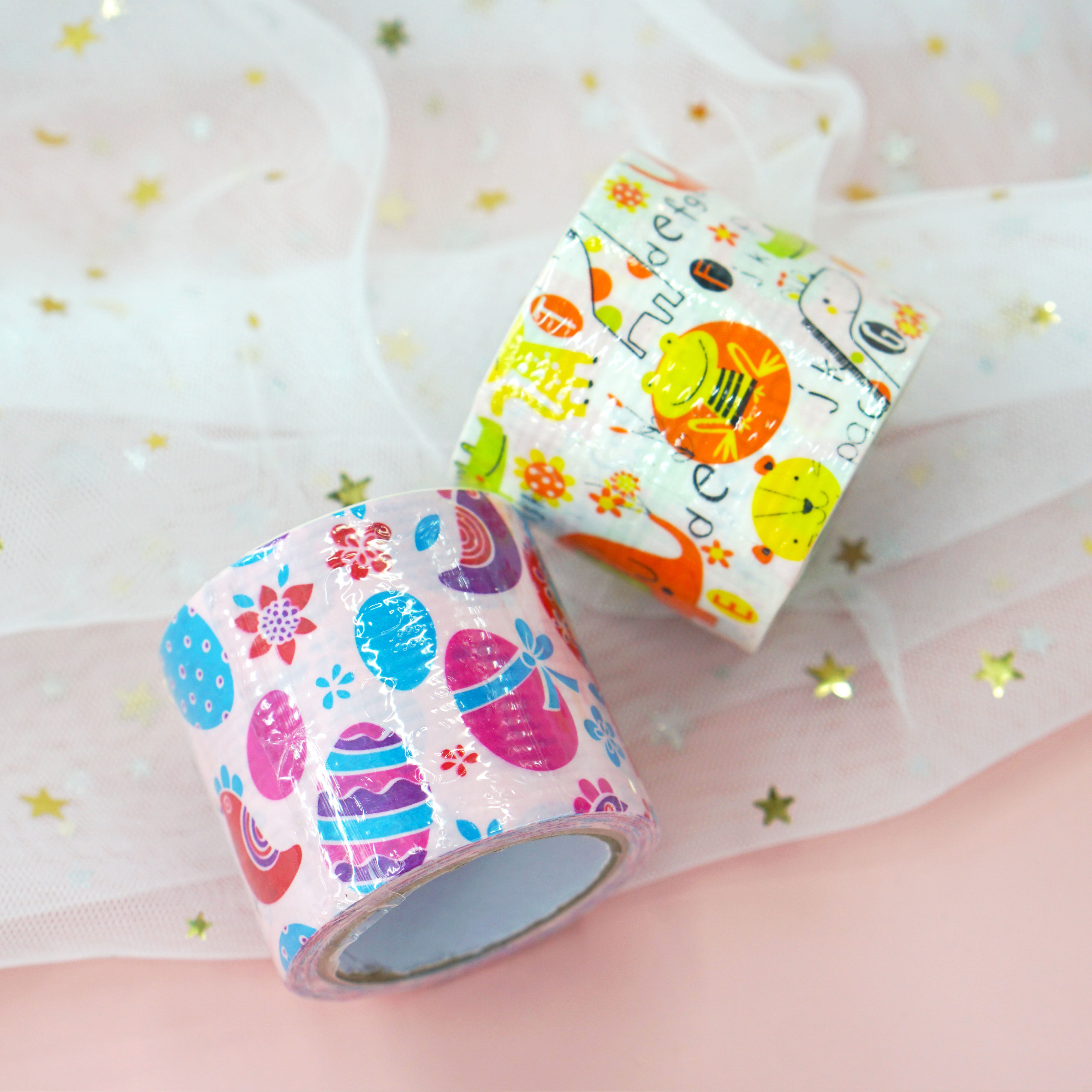 Waterproof and moisture-proof printed fabric-based tape, cartoon DIY decoration, high-viscosity and easy-to-tear decoration pipe tape, leak-proof sticker detail image 2