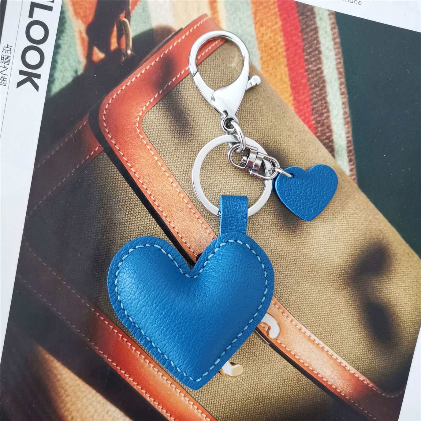 Leather heart keychain 3-piece set series 3