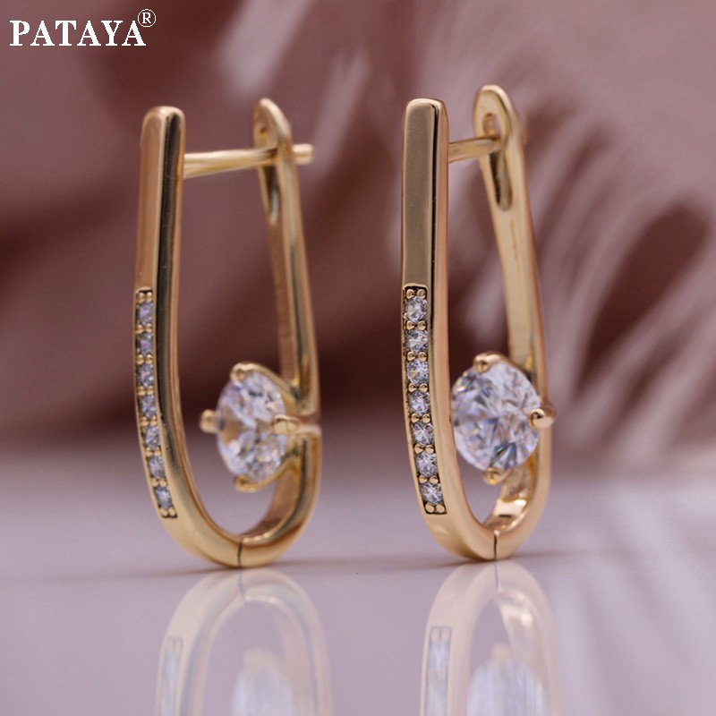 PATAYA跨境直供内销时尚抖音款真金保色电镀U形微镶锆石耳环详情图1