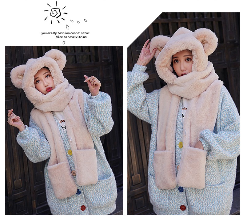 2021 New Network Red Winter Korean Version Cute Bear Hat, Neck, Scarf And Gloves For Women Autumn And Winter undefined