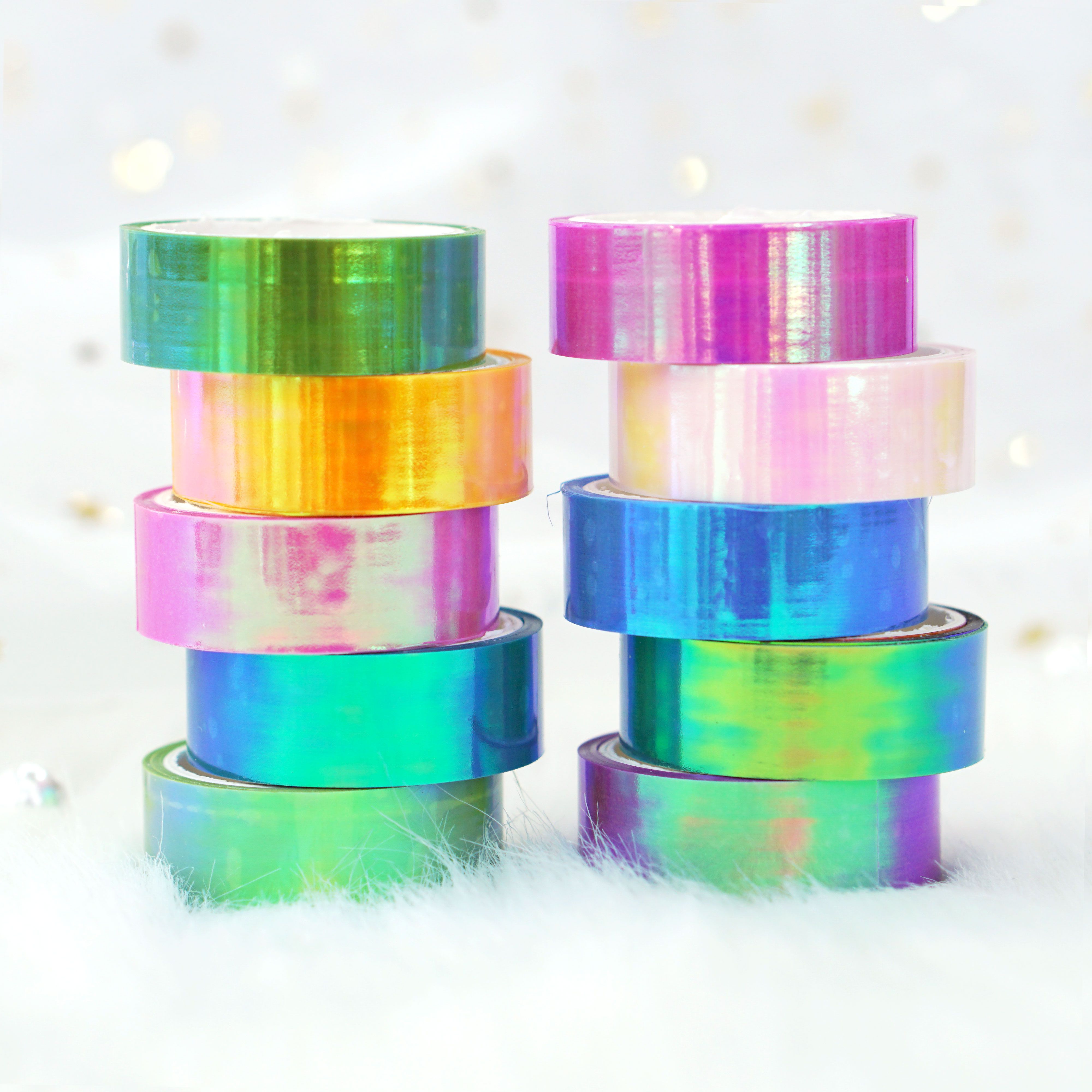 10 rolls of rainbow film, laser film tape, gradient Mermaid Girl cool planner DIY decorative PE stickers, 5 meters long