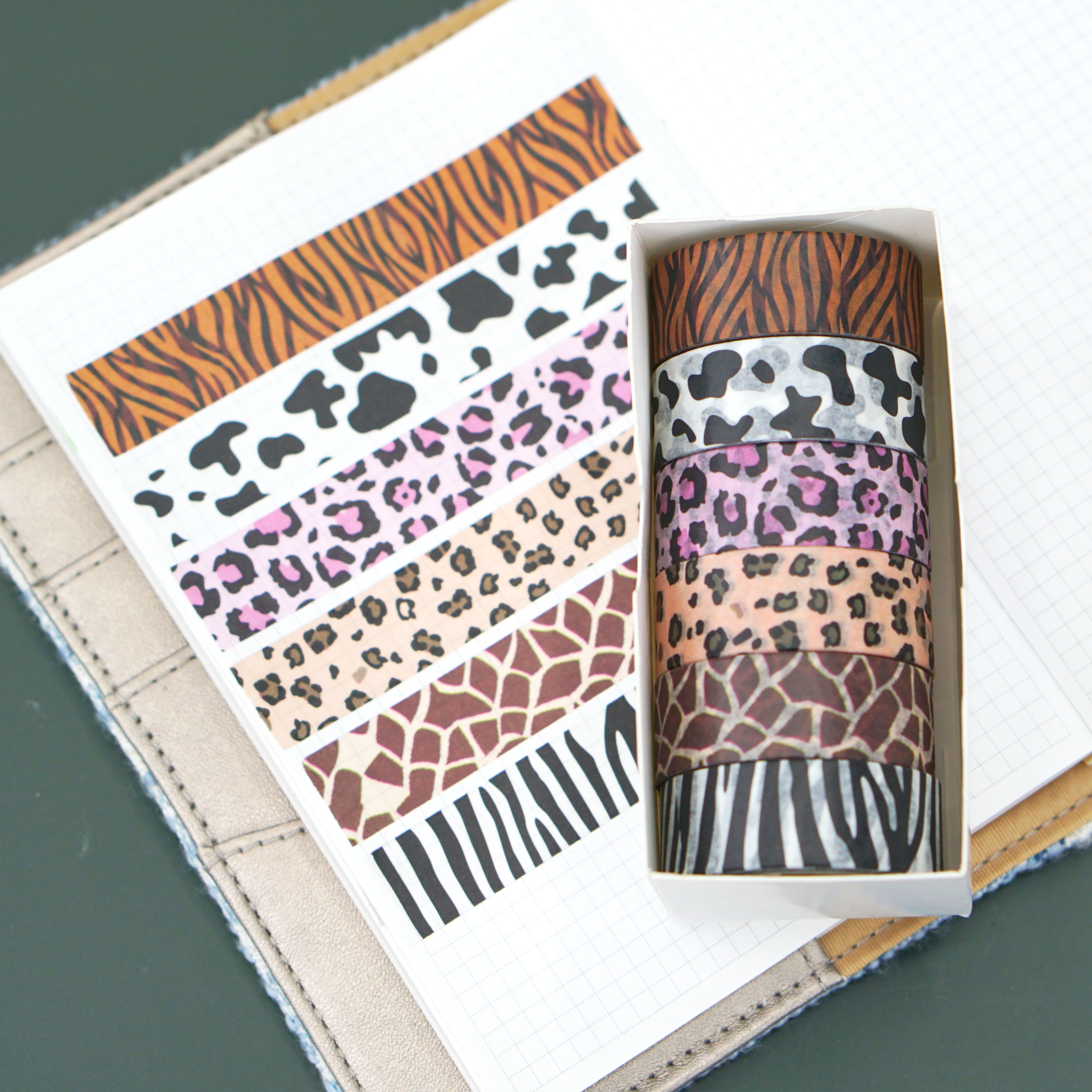 6卷装动物纹和纸胶带 豹纹虎纹长颈鹿奶牛纹手账胶带DIY装饰贴纸详情图2