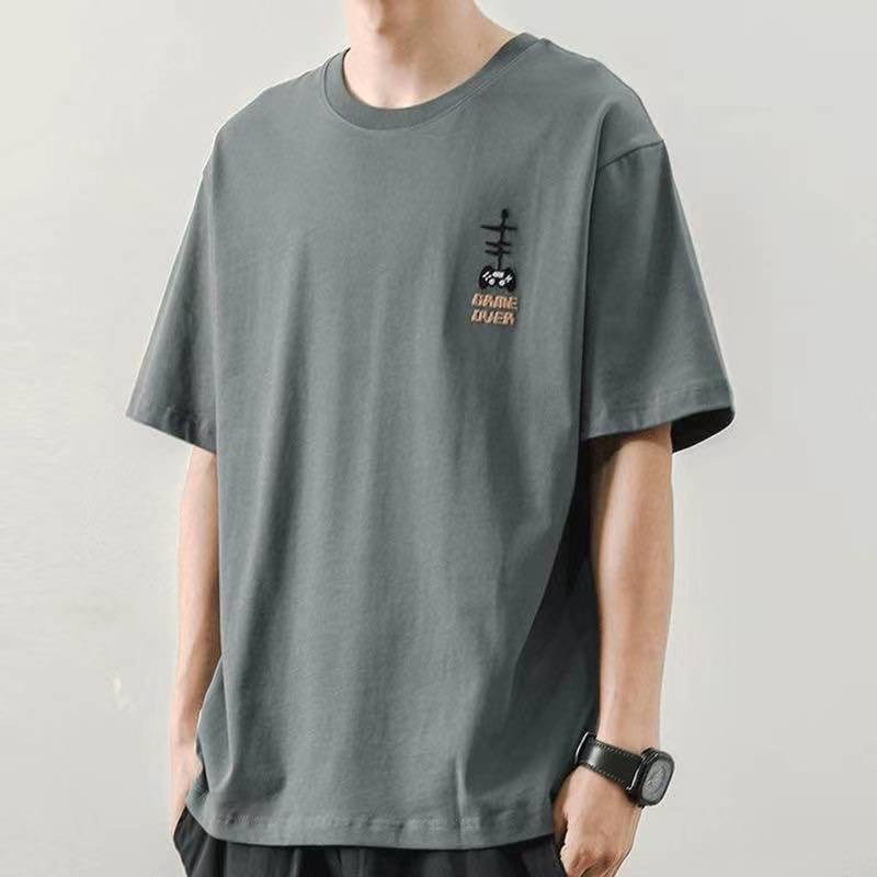 T-shirt A Pure cotton short-sleeved T-shirt for men, summer trend round neck half-sleeve, new Korean style loose and versatile T-shirt for men, men's top, Xinjiang pure cotton ins trendy brand casual summer trend top 4 detail image 2