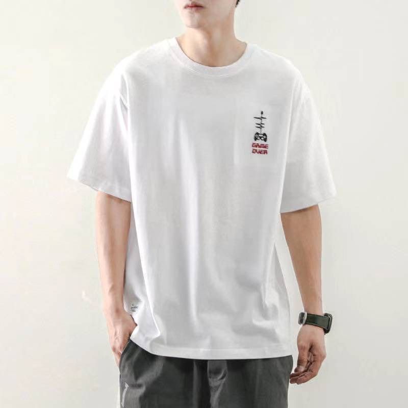 2021 Summer solid white trendy T-shirt base layer, pure cotton short-sleeved cool men's summer T-shirt, Korean style trendy brand short-sleeved 134
