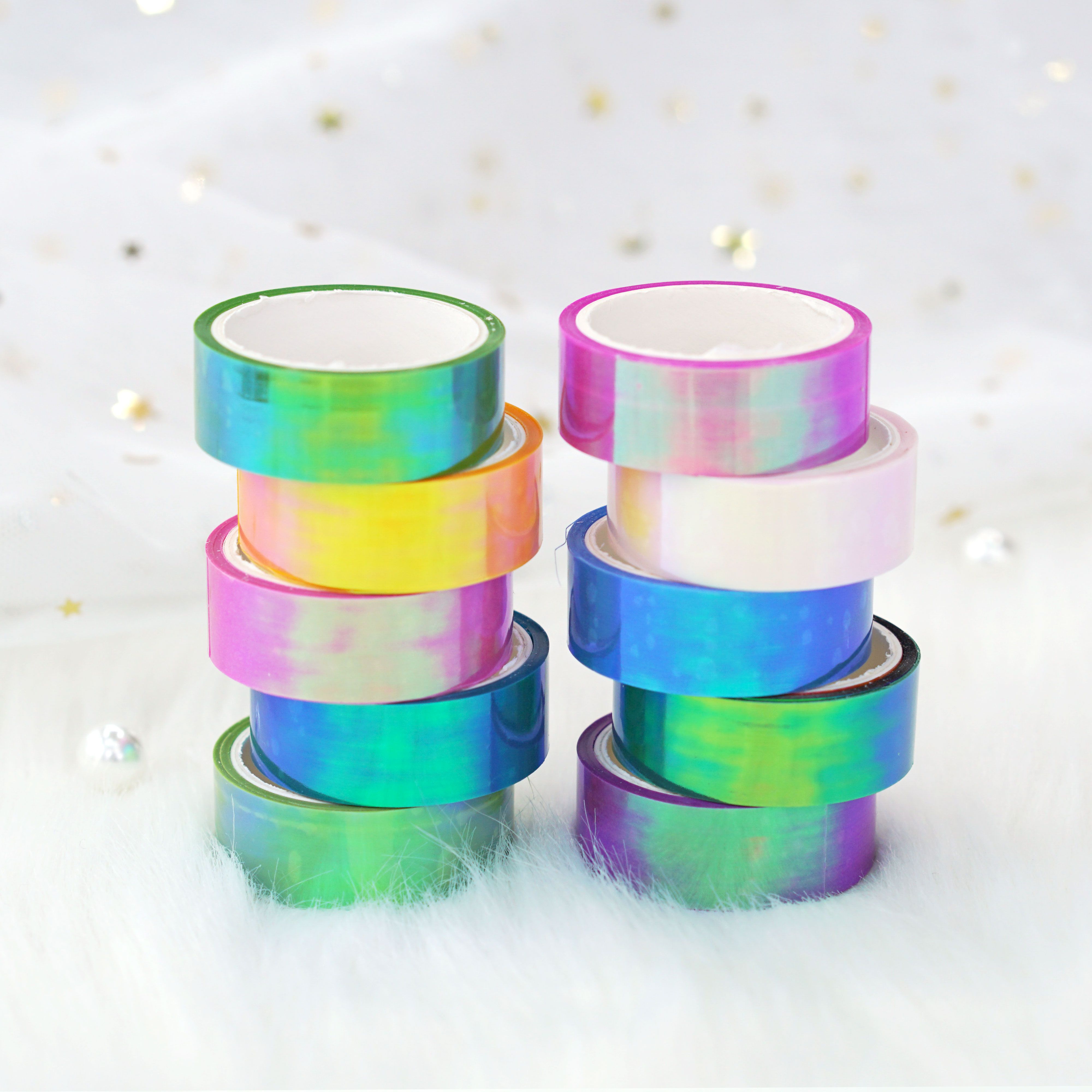 10 rolls of rainbow film, laser film tape, gradient Mermaid Girl cool planner DIY decorative PE stickers, 5 meters long details Picture