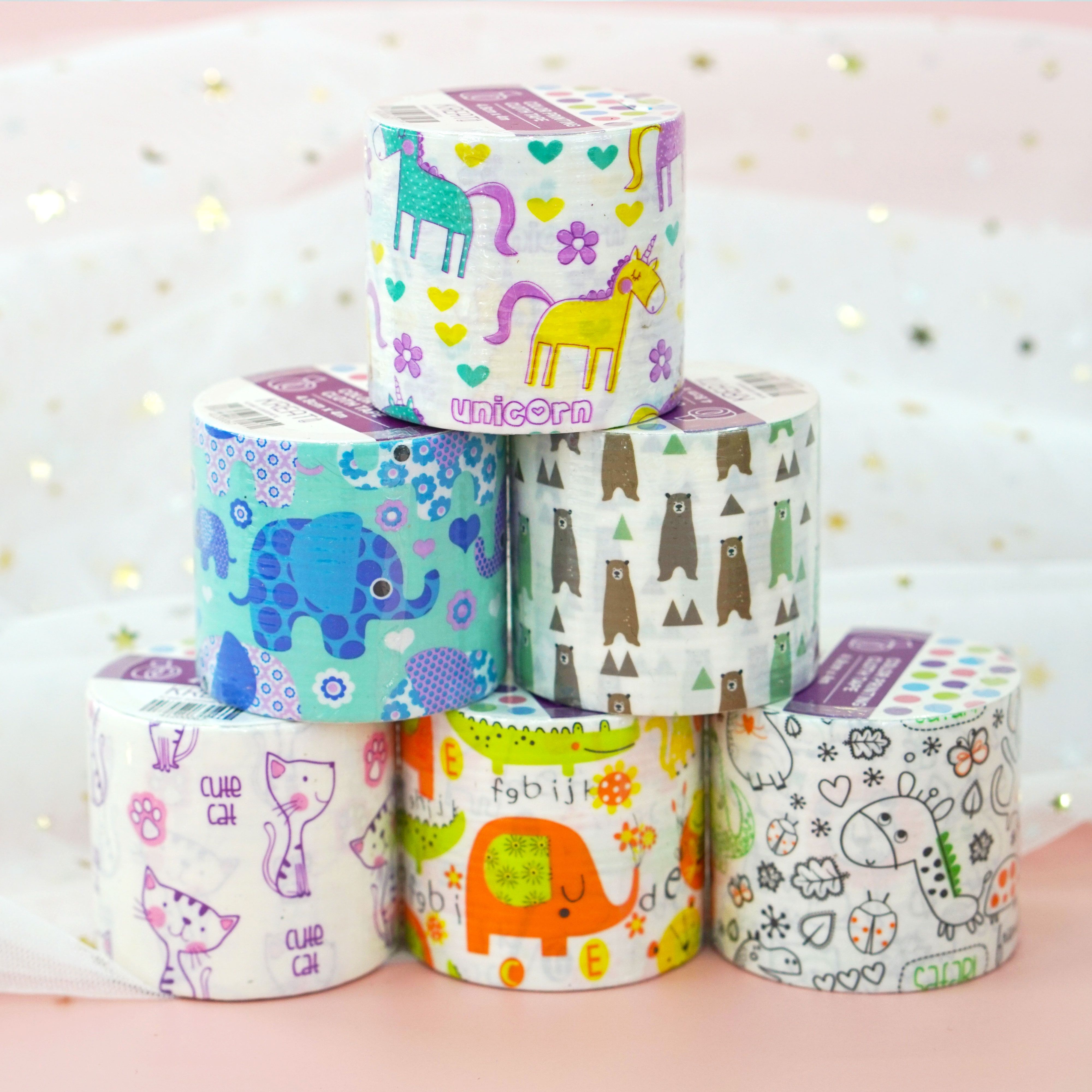 Waterproof and moisture-proof printed fabric-based tape, cartoon DIY decoration, high-viscosity and easy-to-tear decoration pipe tape, leak-proof sticker Specification image