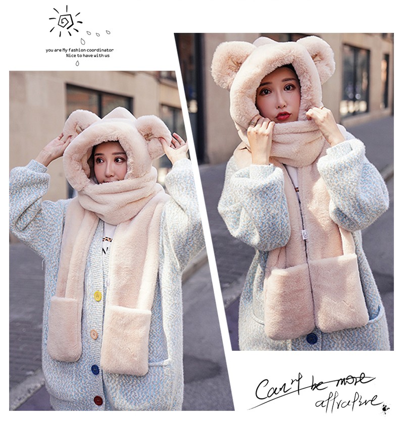 2021 New Network Red Winter Korean Version Cute Bear Hat, Neck, Scarf And Gloves For Women Autumn And Winter undefined