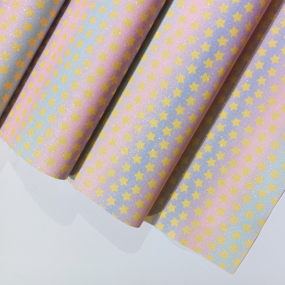 New seven-color rainbow gradient Grit leather, gold onion leather, watercolor fluorescent star printed gradient leather detail image 4