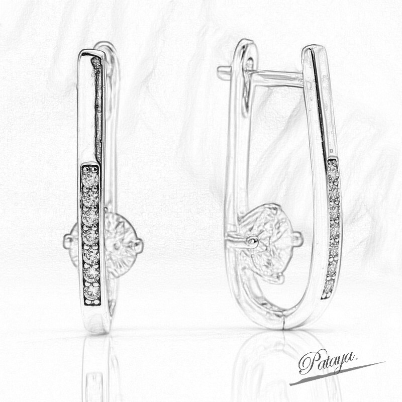 PATAYA跨境直供内销时尚抖音款真金保色电镀U形微镶锆石耳环详情图5