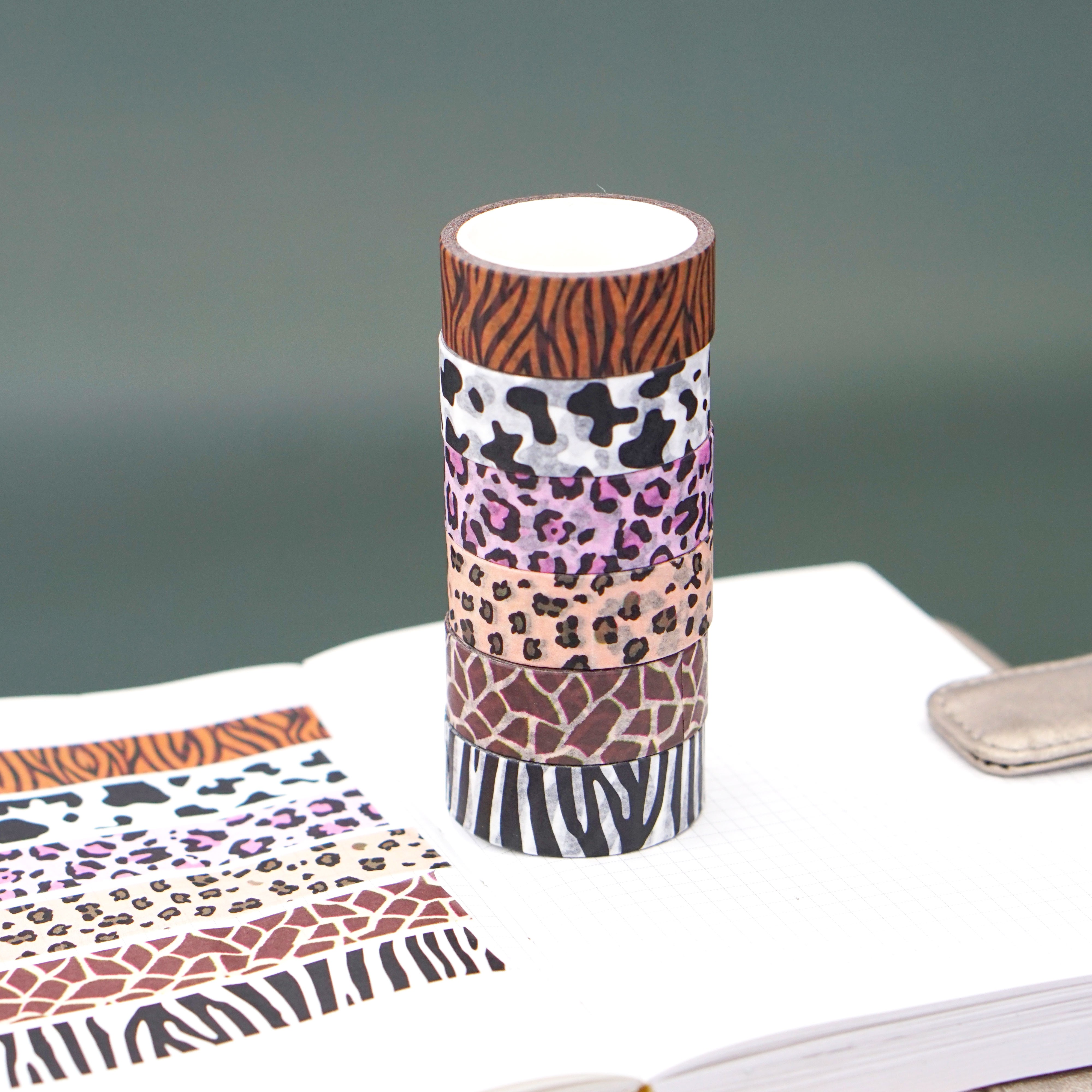6卷装动物纹和纸胶带 豹纹虎纹长颈鹿奶牛纹手账胶带DIY装饰贴纸详情图6