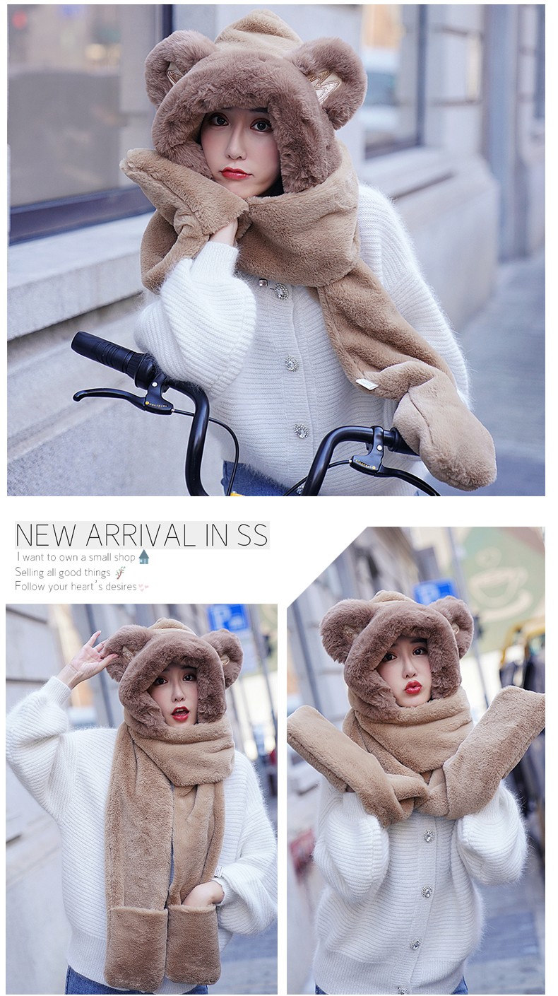 2021 New Network Red Winter Korean Version Cute Bear Hat, Neck, Scarf And Gloves For Women Autumn And Winter undefined
