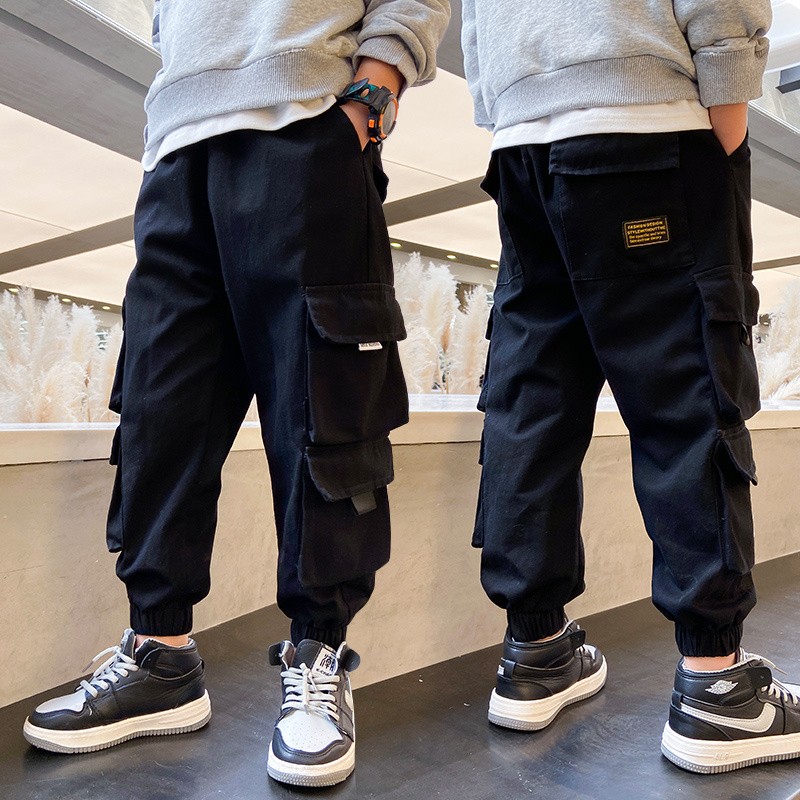 New children's workwear pants for spring, autumn and summer, medium and large-sized thin boys' casual pants and long pants, a cool and trendy brand detail image 2