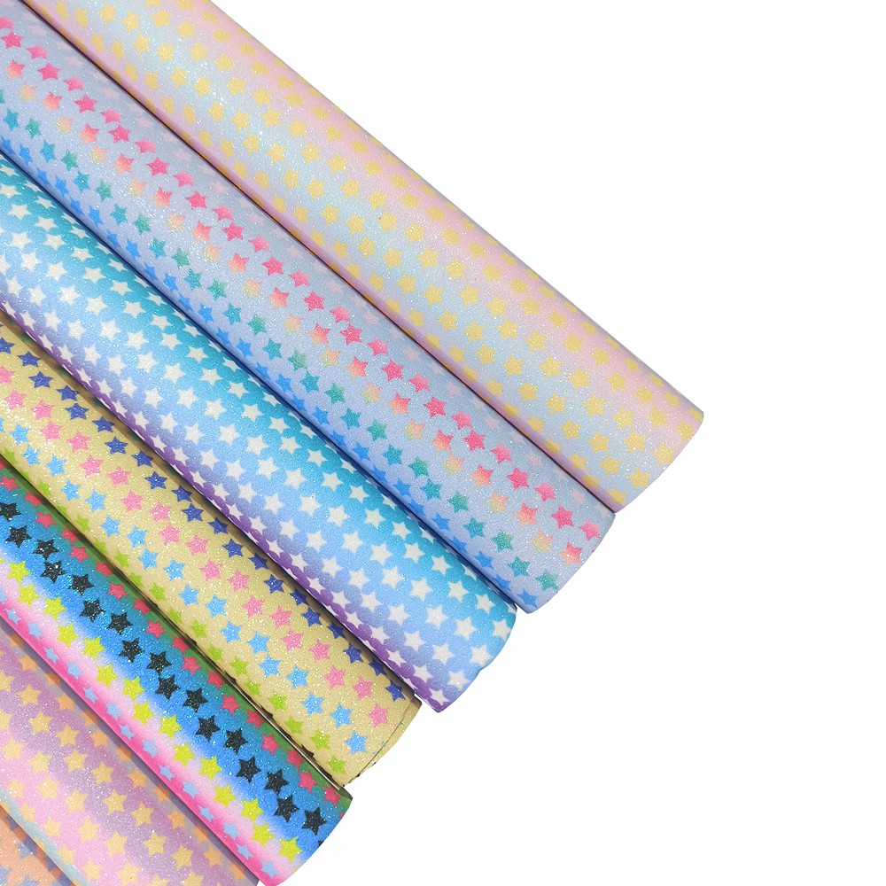 New seven-color rainbow gradient Grit leather, gold onion leather, watercolor fluorescent star printed gradient leather detail image 5