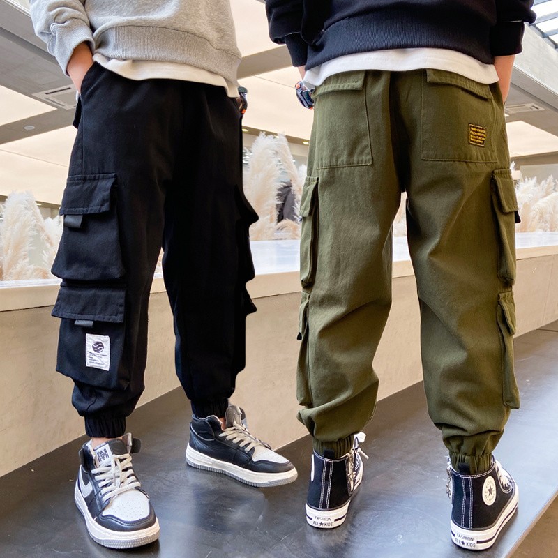 New children's workwear pants for spring, autumn and summer, medium and large-sized thin boys' casual pants and long pants, a cool and trendy brand detail image 4