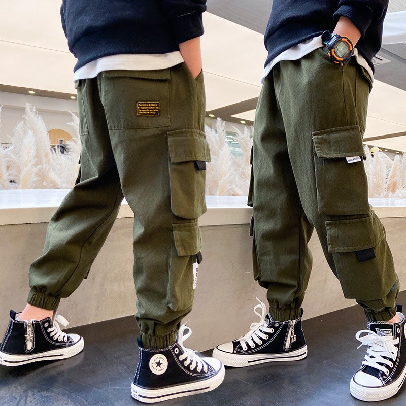 New children's workwear pants for spring, autumn and summer, medium and large-sized thin boys' casual pants and long pants, a cool and trendy brand detail image 3