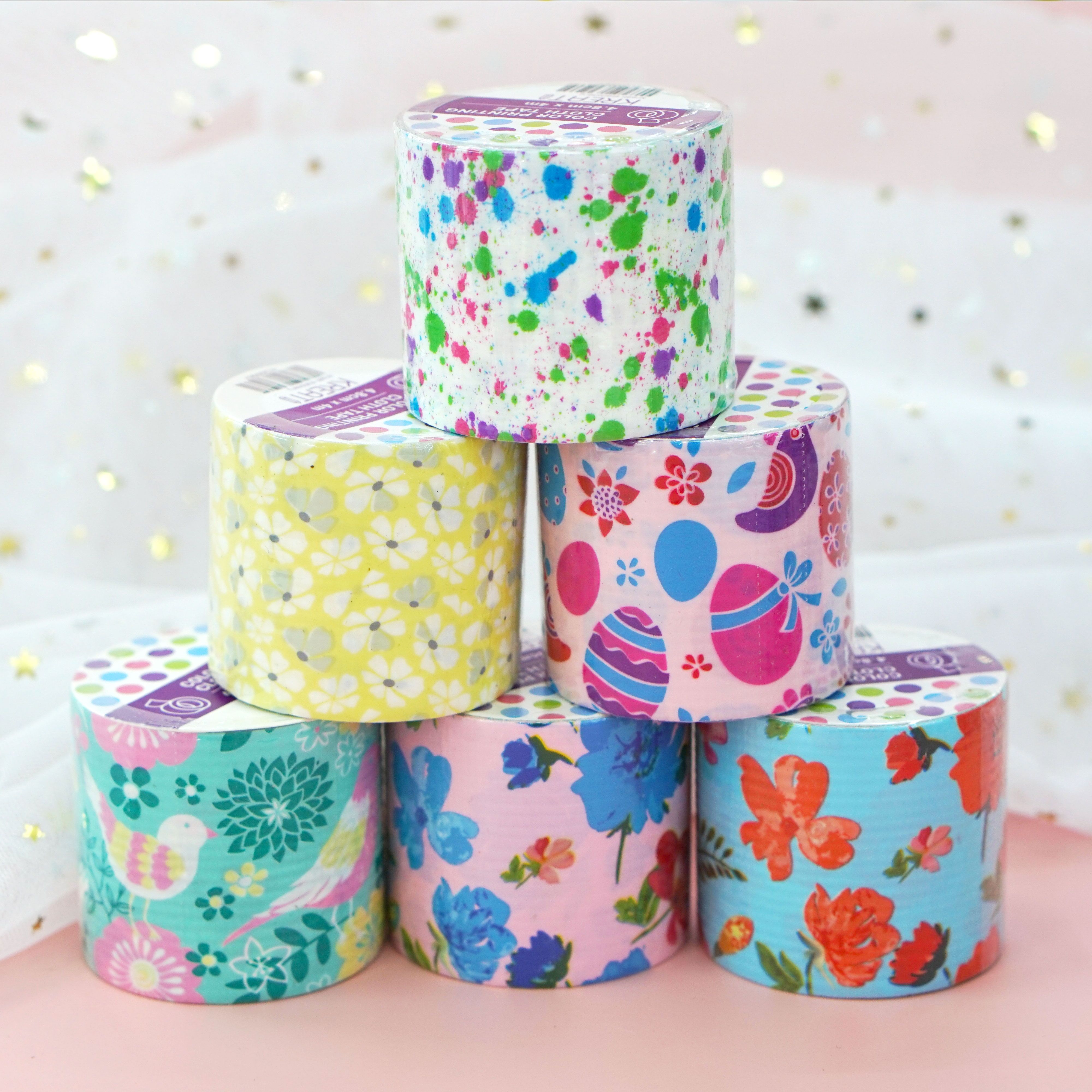 Waterproof and moisture-proof printed fabric-based tape, cartoon DIY decoration, high-viscosity and easy-to-tear decoration pipe tape, leak-proof sticker details Picture