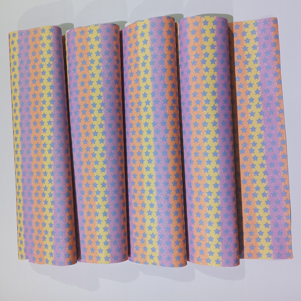 New seven-color rainbow gradient Grit leather, gold onion leather, watercolor fluorescent star printed gradient leather detail image 6