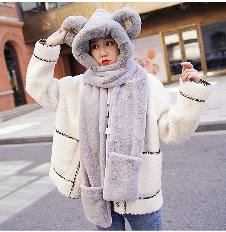 2021 New Network Red Winter Korean Version Cute Bear Hat, Neck, Scarf And Gloves For Women Autumn And Winter undefined