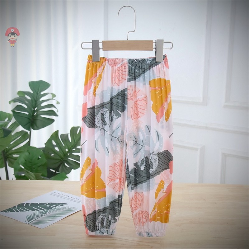 Children's baby pants, thin style, air-conditioned for boys, summer cotton silk mosquito repellent pants for girls, summer lantern pants, long pajama pants, trendy detail image 2