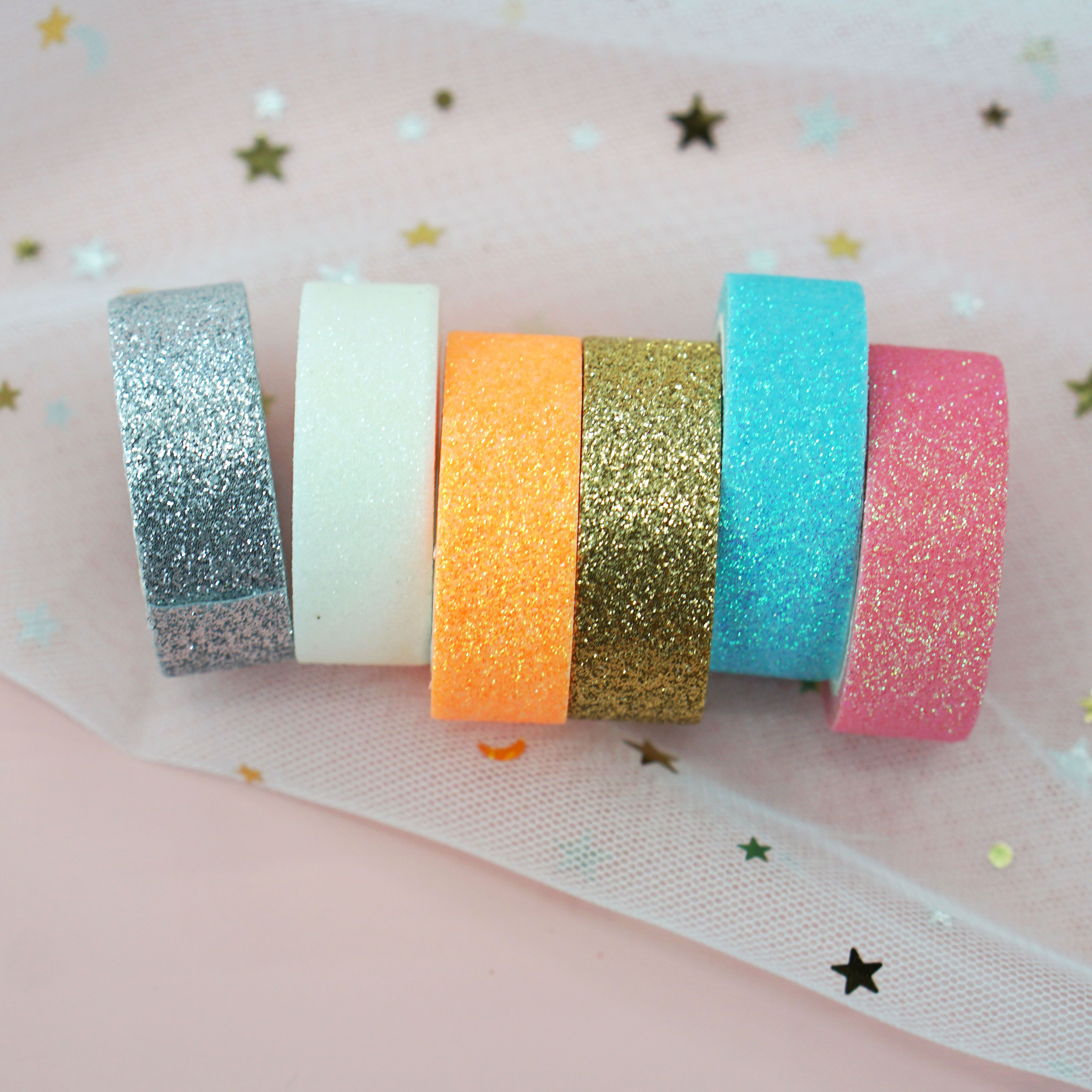 6个装金粉和纸胶带 彩色闪粉撒粉金葱手账装饰\贴纸 可手撕DIY白底实物图