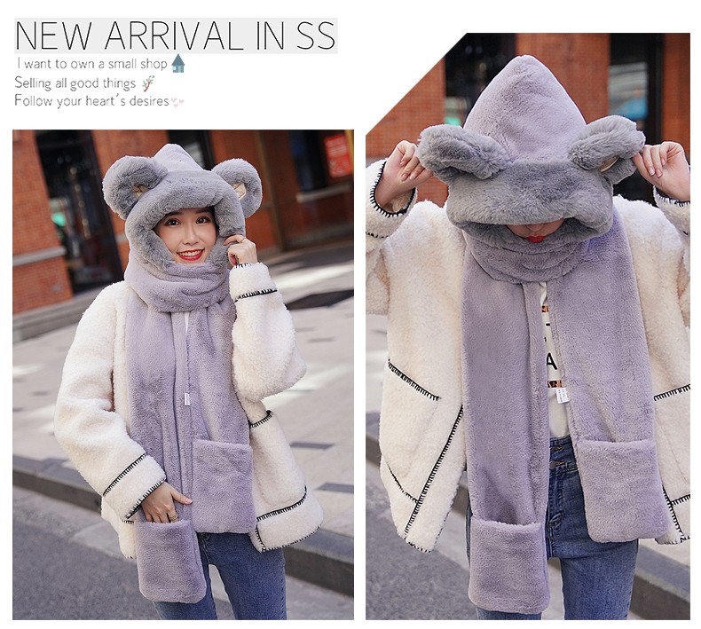 2021 New Network Red Winter Korean Version Cute Bear Hat, Neck, Scarf And Gloves For Women Autumn And Winter undefined