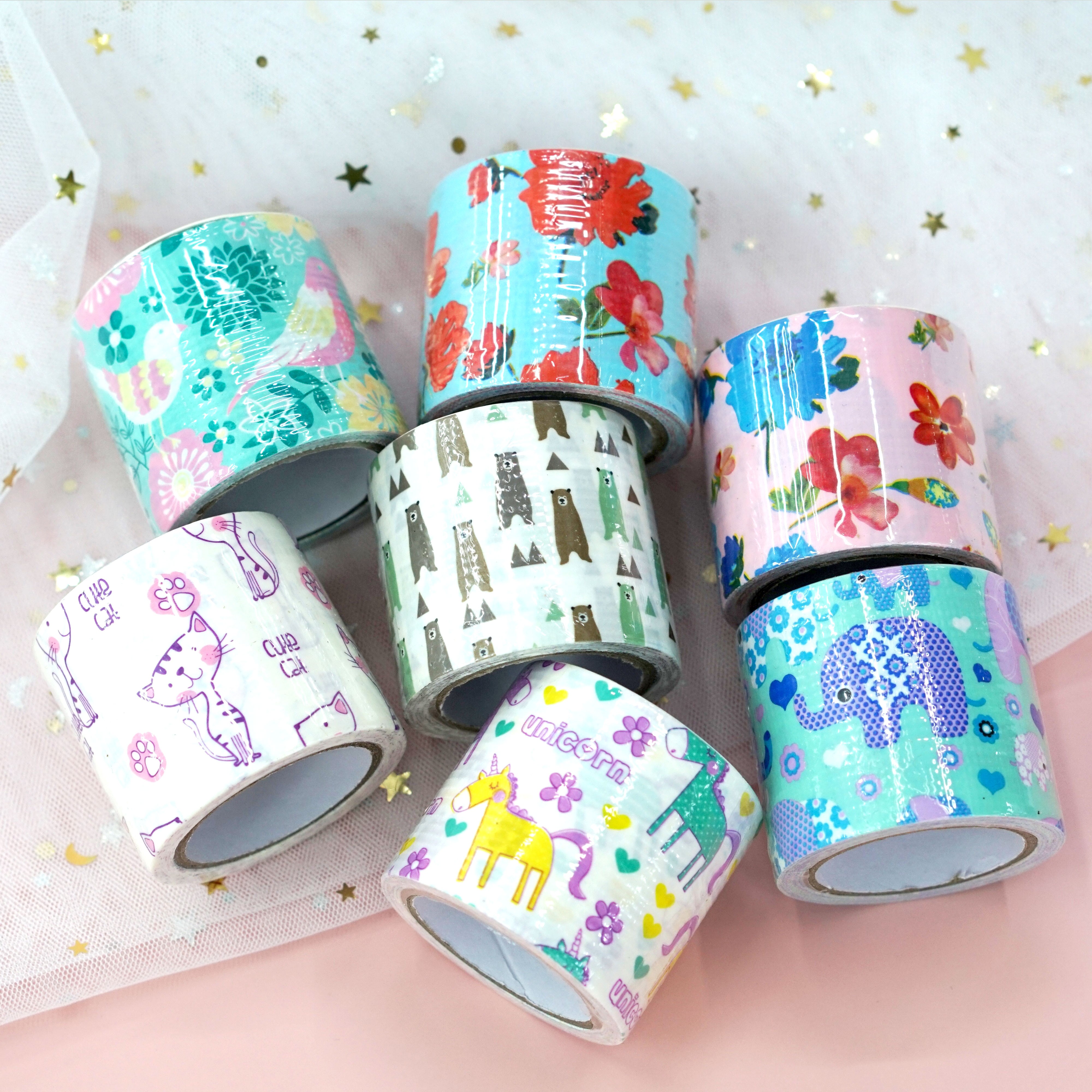 Waterproof and moisture-proof printed fabric-based tape, cartoon DIY decoration, high-viscosity and easy-to-tear decoration pipe tape, leak-proof sticker detail image 7