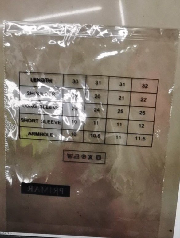 男式衬衫，凹底彩印尺码表格包装袋，通用版详情图1