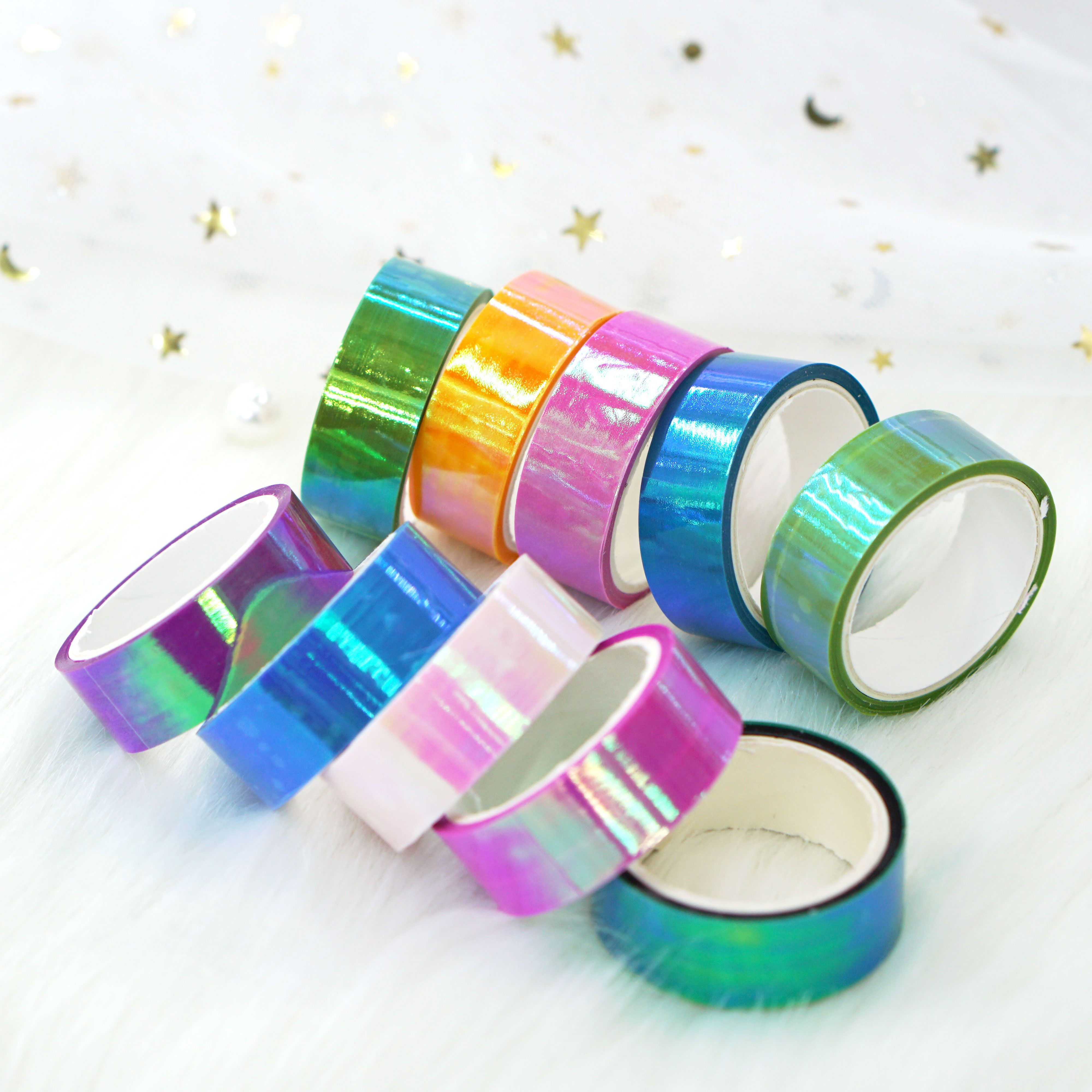 10 rolls of rainbow film, laser film tape, gradient Mermaid Girl cool planner DIY decorative PE stickers, 5 meters long Application Scenario