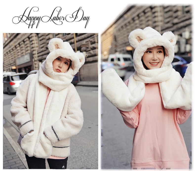 2021 New Network Red Winter Korean Version Cute Bear Hat, Neck, Scarf And Gloves For Women Autumn And Winter undefined