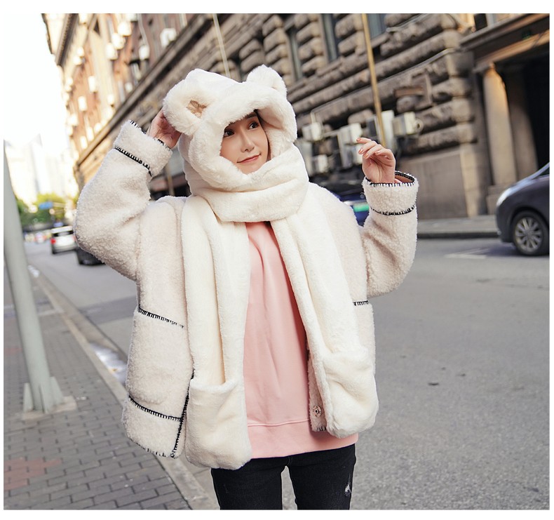 2021 New Network Red Winter Korean Version Cute Bear Hat, Neck, Scarf And Gloves For Women Autumn And Winter undefined