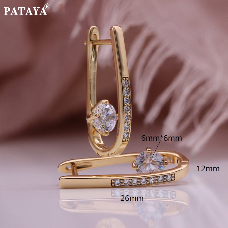 PATAYA跨境直供内销时尚抖音款真金保色电镀U形微镶锆石耳环详情图4