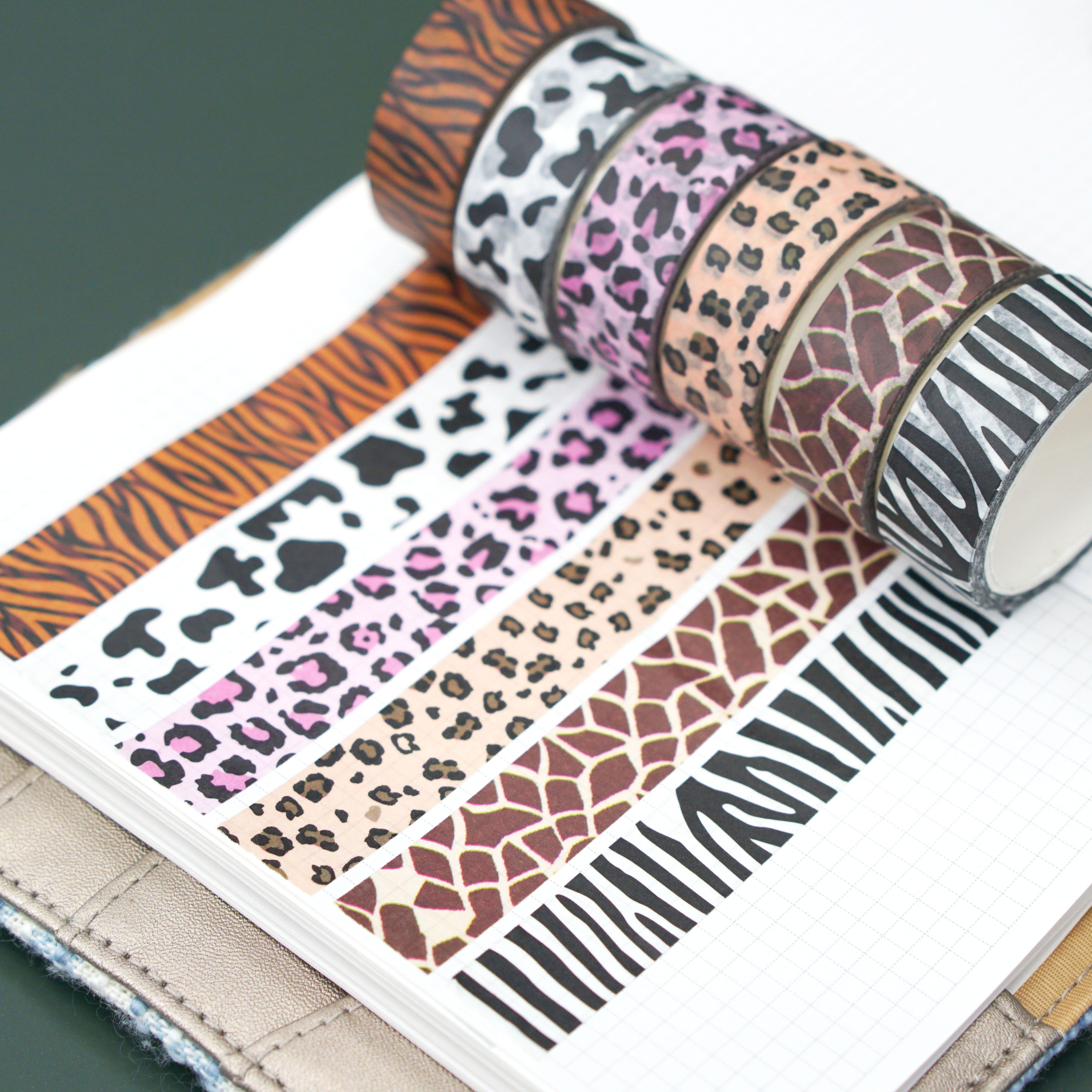 6卷装动物纹和纸胶带 豹纹虎纹长颈鹿奶牛纹手账胶带DIY装饰贴纸
