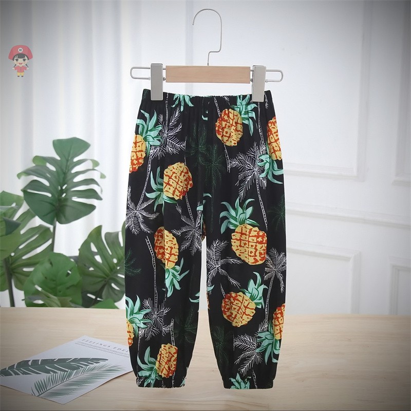 Children's baby pants, thin style, air-conditioned for boys, summer cotton silk mosquito repellent pants for girls, summer lantern pants, long pajama pants, trendy detail image 3