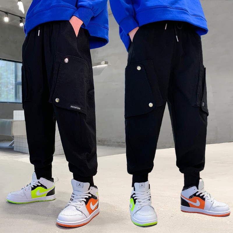 New children's workwear pants for spring, autumn and summer, medium and large-sized thin boys' casual pants and long pants, a cool and trendy brand detail image 1