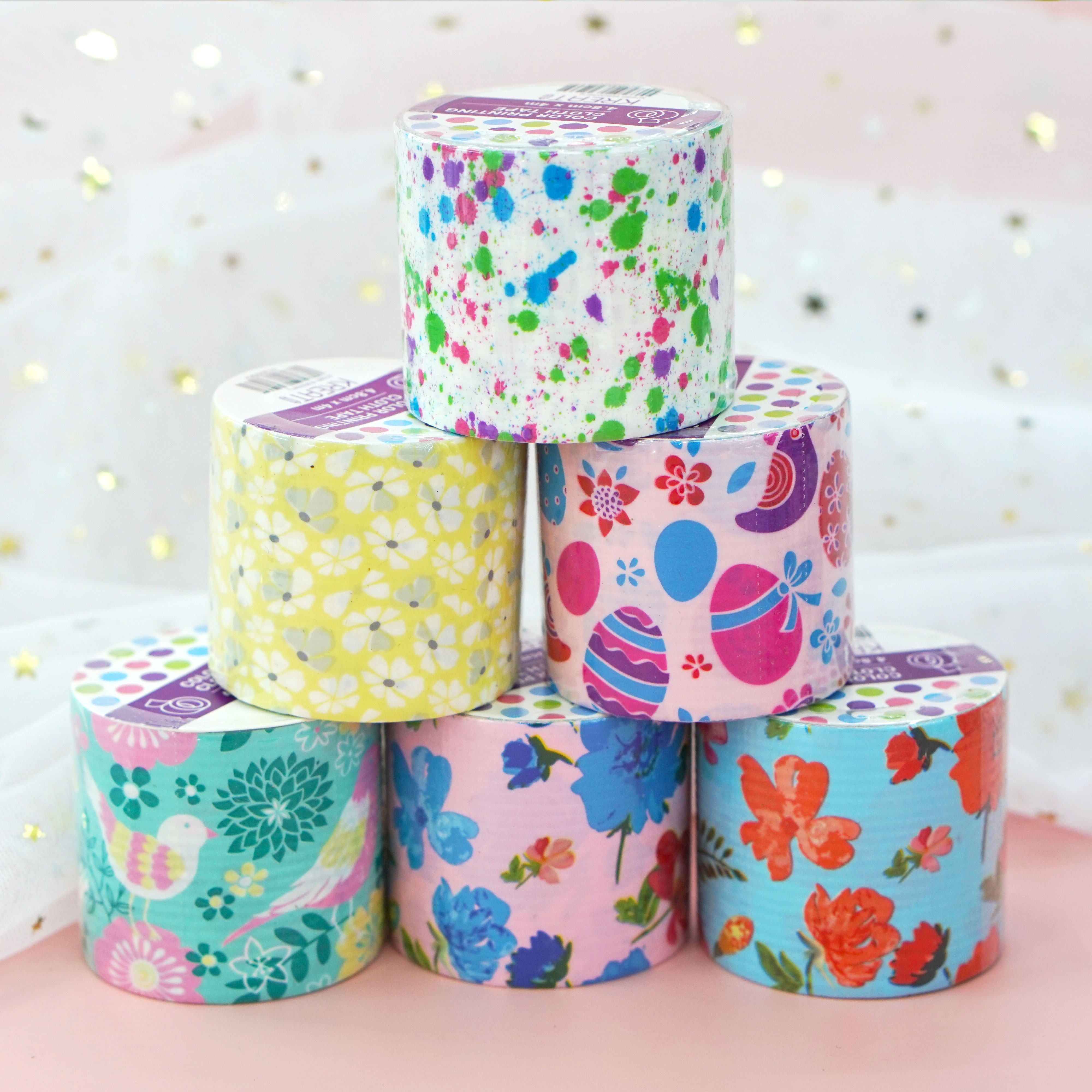 Waterproof and moisture-proof printed fabric-based tape, cartoon DIY decoration, high-viscosity and easy-to-tear decoration pipe tape, leak-proof sticker detail image 4