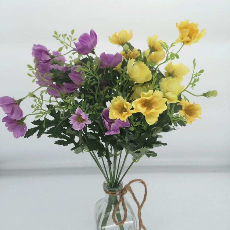 Cross-border exclusive supply of zinnia simulation flowers, dried flowers from Japan and South Korea, mini short-stemmed hand bouquets, fresh silk flowers, vase flowers Item Picture