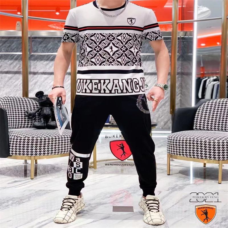 男装精品品质男士短袖T恤夏装打底衫修身潮流半袖圆领印花T恤上衣7