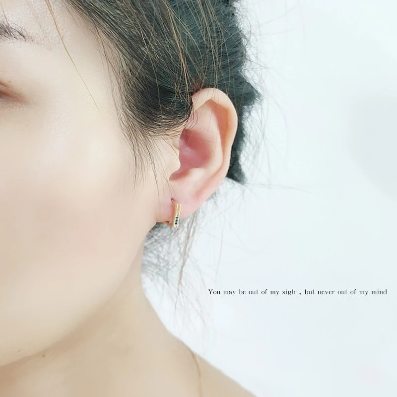 Simple circle ear buckle women's earrings 2021, trendy colorful gemstone design sense, fashionable and elegant stud earrings, cold style ear loops detail image 1