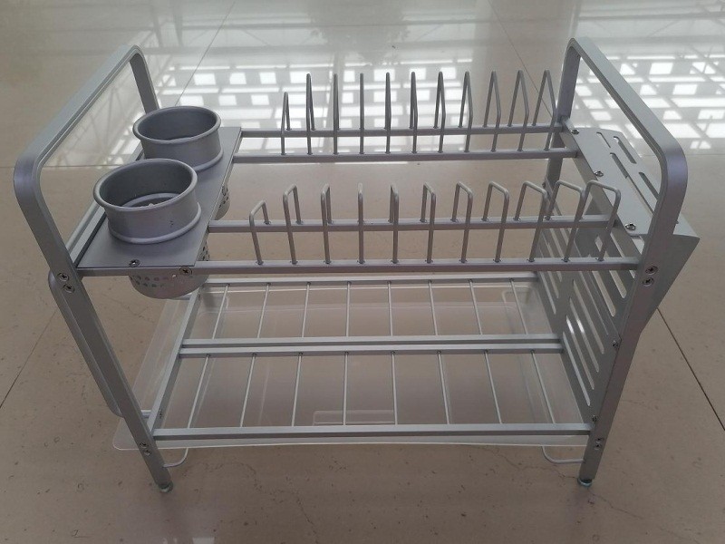 W1001 Space Aluminum wire-shaped double-layer dish rack in silver detail image 1