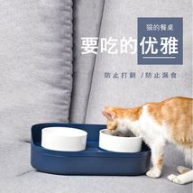 新款宠物陶瓷双碗保护颈椎防打翻猫食盆狗狗喂水喂食碗