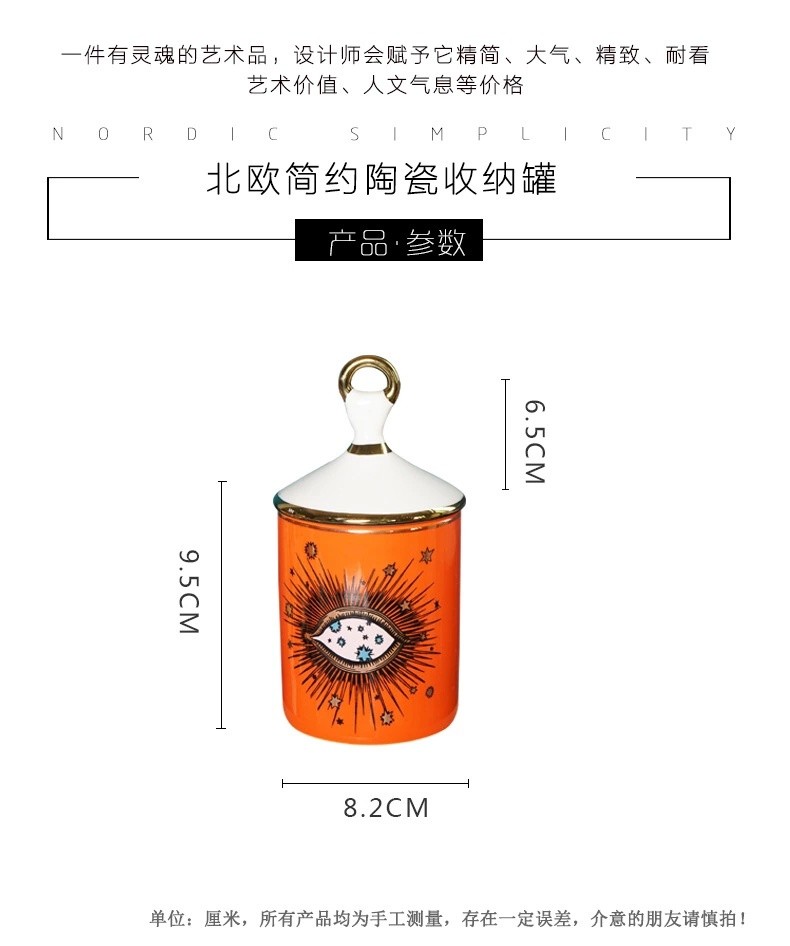 Ceramic custom candle cup ornament, blue and orange eye pen holder storage jar detail image 8