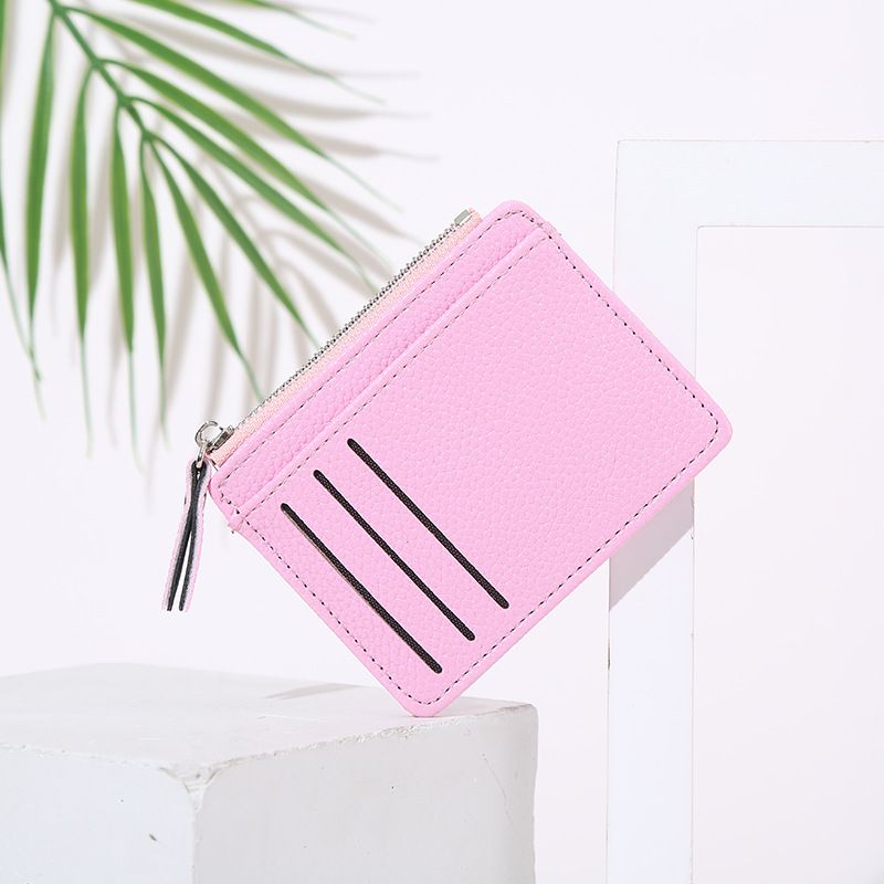 【 Ou Shang 】 Card Bag Women's Simple Purse Small Zipper Solid Color Lychee Grain Business Men's Card Clip Item Picture