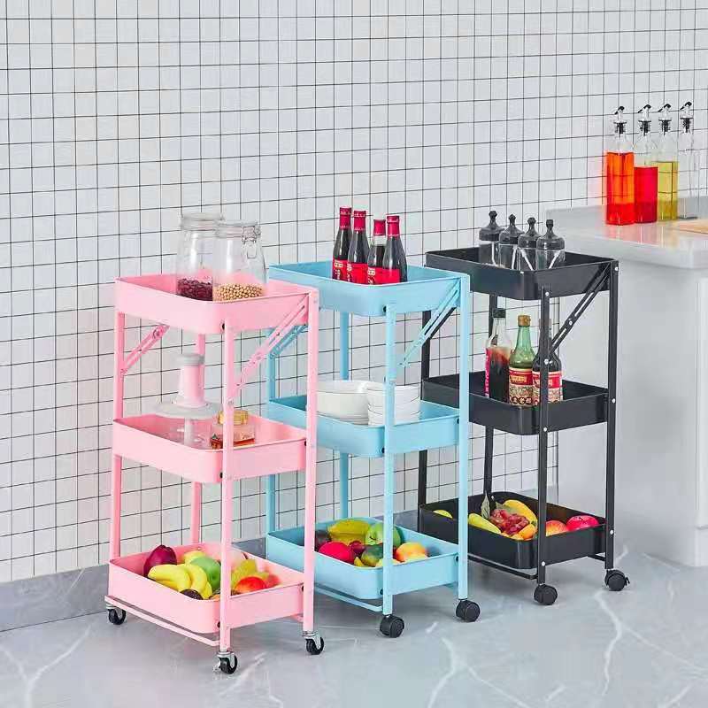 铭华家具厂塑料折叠置物架小推车厨房浴室收纳架收纳神器餐厅菜品置放架置放推车