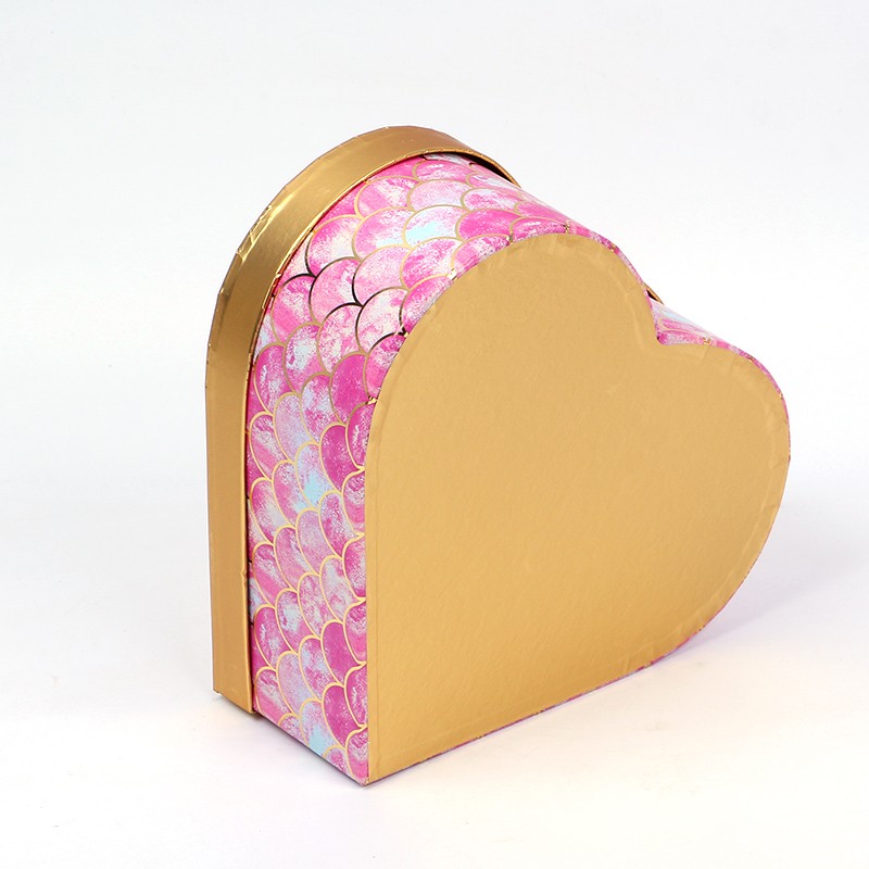 烫金心形礼盒三件套鱼鳞纹爱心盒心形花盒鲜花礼品盒伴手礼盒批发详情图6