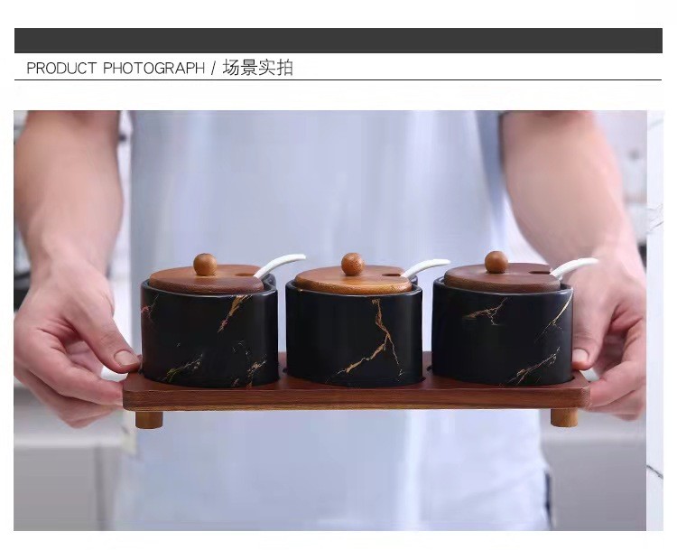 Ceramic seasoning jar with spoon set, household seasoning box, kitchen creative seasoning set, combination rack, seasoning condiment jar detail image 1