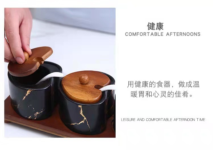 Ceramic seasoning jar with spoon set, household seasoning box, kitchen creative seasoning set, combination rack, seasoning condiment jar detail image 5