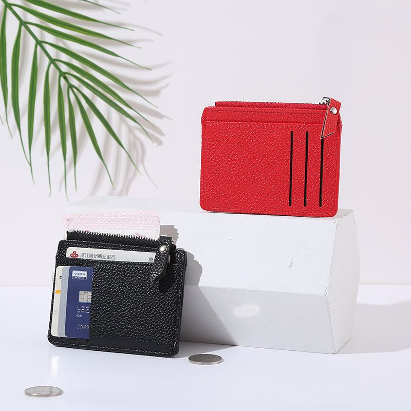 【 Ou Shang 】 Card Bag Women's Simple Purse Small Zipper Solid Color Lychee Grain Business Men's Card Clip Specification drawing