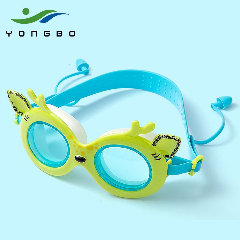泳搏正品连体鼻夹鹿耳造型防雾儿童泳镜图
