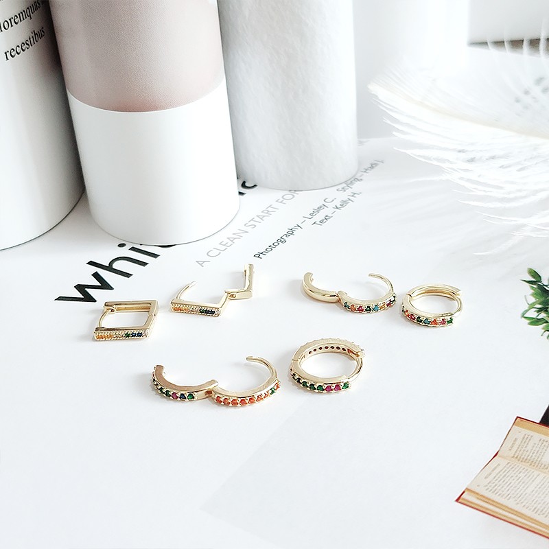 Simple circle ear buckle women's earrings 2021, trendy colorful gemstone design sense, fashionable and elegant stud earrings, cold style ear loops detail image 7