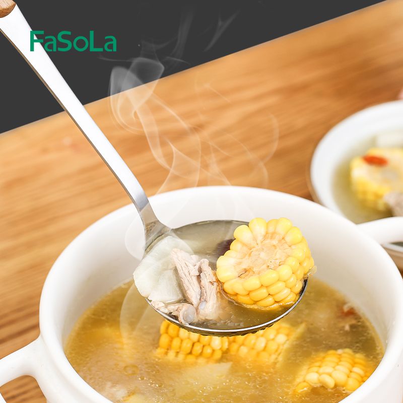 Anti-heat handle stainless steel spatula, soup spoon, strainer, cooking spatula, kitchenware set, non-stick kitchen pans, household woks (soup spoons)